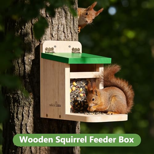 Squirrel Feeders for Outside Garden, Wooden Squirrel Feeder Box,Squirrel Feeding Stations with Green Cover, Easy to Fill Squirrel Feeding House(Green-1pk) - color: Green