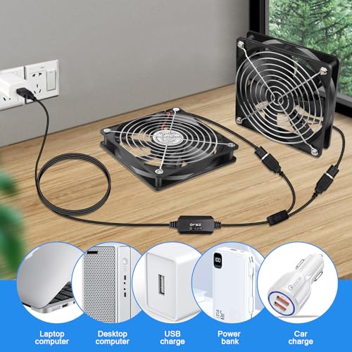 120mm Computer Case 5V USB Powered Fan, Small Silent Flat Cooler with Speed Controller for Receiver/Router/Electronic Equipment（2-in-1 Pack） - style: 2 in 1-12025-USB
