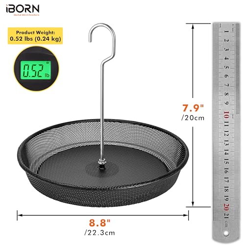 iBorn Hanging Bird Feeder Tray, Metal Mesh Bird Feeder Bowl with Thick Metal Hanger, Sturdy & Durable Bird Feeders for Outdoors, Easy to Refill & Clean, Pack of 2, Black - size: Bird Feeder Tray Only,Pack of 2