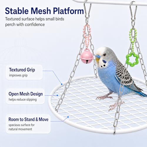 Bird Swing for Parakeets – Durable Stainless Steel Hanging Bird Perch Toy, Fits Bird Cages, Compatible with Budgies, Lovebirds, Cockatiels (Round S) - size: Round S