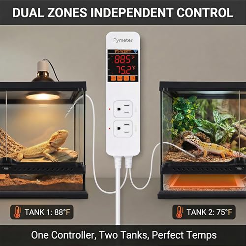 SmartLife/Tuya APP WiFi Temperature Controller with Dual Probes, Smart Digital Thermostat with Two Outlets for Reptile Heat Mat, Greenhouse Seedlings, Homebrew Fermentation, Cooling Fan