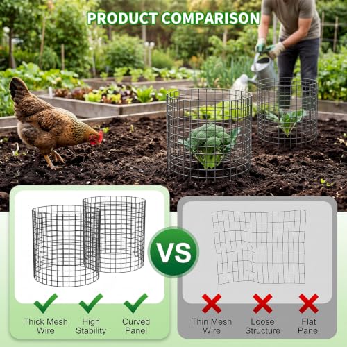 PASARA 10 Pack Plant Protectors from Animals, 13 Inch Round Cloche Plant Cages with Sturdy Chicken Wire Mesh, Garden Cages to Keep Animals Out for Vegetables & Flowers, Includes Support Stakes - size: 10PACK-12*12inch