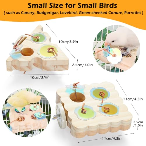 2Pcs Wooden Small Bird Foraging Toys, Interactive Parakeet Foraging Toys for Cage, Bird Enrichment Toys for Conure Slow Feeder, Budgie Cage Toy Puzzle, Parrot Toys for Small Sized Birds