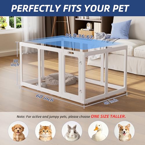 Clear Acrylic Dog Playpen Indoor, Puppy Cat Small Pet Play Pen, Pet Cat Playpen for Rabbits, Dog Fence Crate Kennel Whelping Cage (30", White, 10 Panel) - color: White, size: 30"H