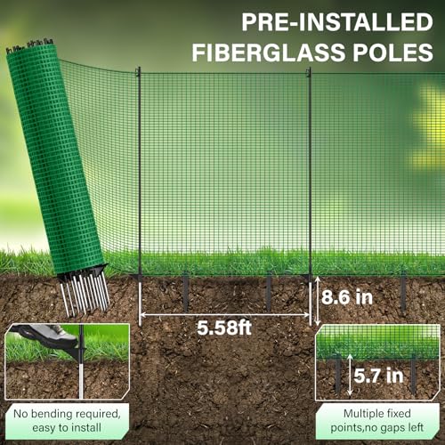 Temporary Fence with Posts,4‘x82‘ Animal Barrier Dog Portable Fencing | with Fiberglass Stake Windbreak Rope,Safety Snow Plastic Netting for Garden Backyard Outdoor for Chickens or Other Animals - size: 4x82FT