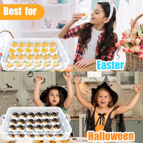 2-Layer Deviled Egg Carrier with Lid,Deviled Egg Trays with Handle,Stack Portable Stackable Trays,Clear Devil Egg Cotainer 48 eggs Holders, for Thanksgiving Day, Easter, Holiday,Parties and Kitchen - style: 2 layer 48eggs