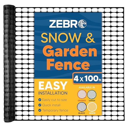 ZEBRO 4' x 100' Black Plastic Garden Fence Roll – Light Duty Mesh Fencing for Temporary Fence, Snow, Garden Netting, Animal Barrier, Agricultural Fencing & Lawn Protection - color: Black, size: Light-Duty 4' x 100'
