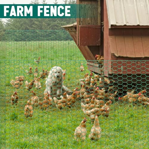GlikCeil 48 in X 200 ft Chicken Wire Fencing Metal Floral Chicken Wire Mesh for Crafts Poultry Garden, 1 Inch Hexagonal Galvanized Hardware Cloth Netting for Poultry Coop Barrier Rabbit Cage(Green) - color: Green, size: 48 in X 200 ft