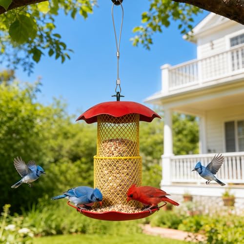 Bird Feeder, Apple Shaped Metal Wild Birdfeeder for Outdoor Hanging, Garden Yard Decor Gift for Women Mom Father