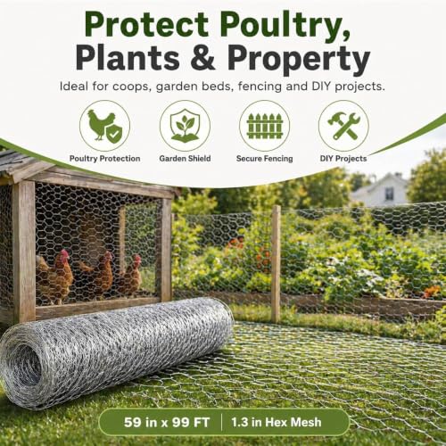 Chicken Wire Fence 1.2 Inch Hexagonal Mesh, Galvanized Wire Mesh Roll, Poultry Netting for Chicken Coop, Garden Fence, Rabbit Fence, Craft Projects, Yard and Plant Protection (40in*99FT) - size: 40in*99FT