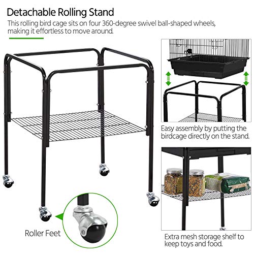 Yaheetech 53.5" Open Top Parrot Bird Cage with Detachable Rolling Stand, Roof Play Flight Cage for Cockatiels, Sun Conures, Green Cheek Conures & Small to Medium Parrots