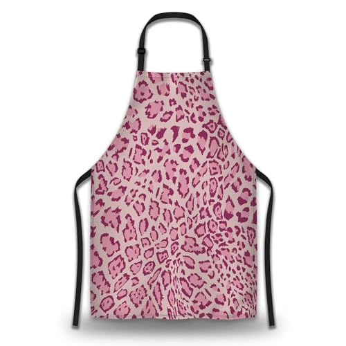 Chef Apron for Men Pink Leopard Funny Aprons for Women for Kitchen Cooking Restaurant BBQ Painting Crafting 27” (W) x 31” (H), Waterproof Aprons - color: Pink Leopard