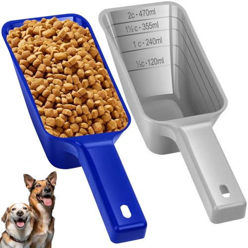 2 Cup Dog Food Scoop(2 Pack), Plastic Pet Food Scoop with Measuring Lines for Accurate Pet Food Portions,Dishwasher Safe (Blue and Grey) - color: Blue and Grey