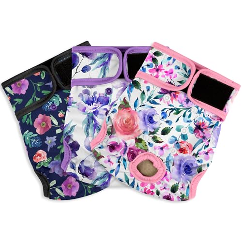 Dog Diapers Female - Reusable Diapers for Doggie in Heat - Highly Absorbent for Pet Incontinence with Snaps (Pack of 3) Rose, S - color: 3pcs rose flowers pattern, size: Small（New Born-11.5“Waist）