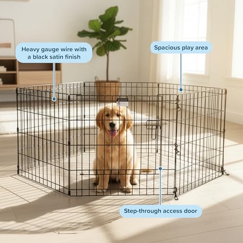 Puppy Playpen - Foldable Metal Exercise Enclosure with Eight 24-Inch Panels - Indoor/Outdoor Fence for Dogs, Cats, or Small Animals by PETMAKER - size: 24" X 24"