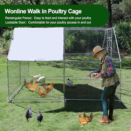 Large Metal Chicken Coop 9.8 x 9.8 x 6.6 ft Walk in Chicken Runs for Yard with Cover & Perch, Chicken House for Duck Rabbit, Chicken Pen for Outdoor Backyard - size: 118.1"L x 118.1"W x 78.7"H