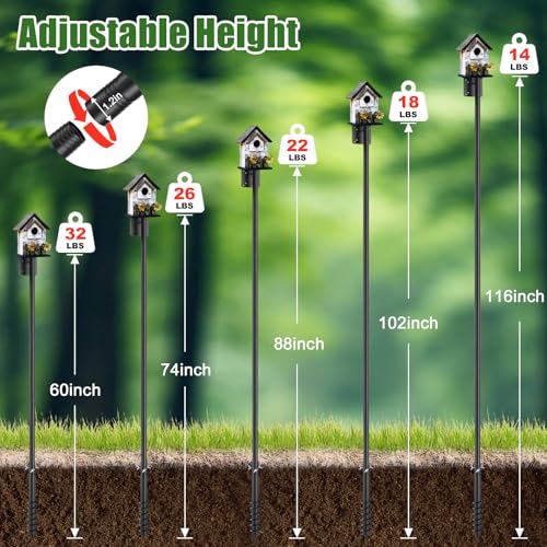Bird Feeder Poles for Outdoors, Heavy Duty 108 Inch Birdhouse Stand Stake 1.2 Inch Diameter Metal Bird Mounting Pole for Yard Garden - size: 105"