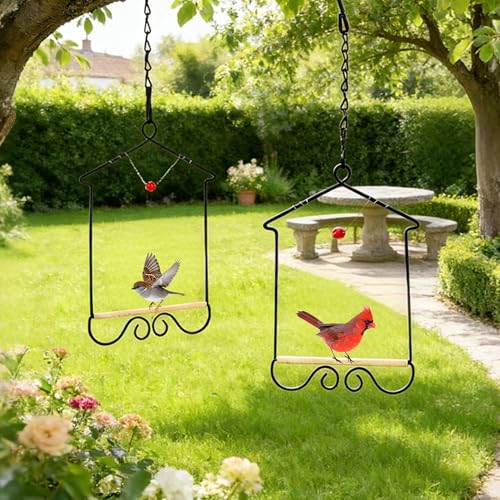 Metal Frame Hummingbird Swings and Perches with Wooden Dowel Black Bird Swing Outdoor Bird Perch Humming Bird Swing (4PK) - style: 4PK