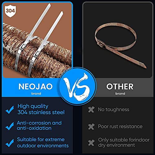 Metal Zip Ties Heavy Duty 11.8 Inch 304 Stainless Steel Cable Tie | 100 Pcs All-Weather Fastener Straps for Chain Link Fence, Exhaust Wrap & Outdoor Wire Mesh