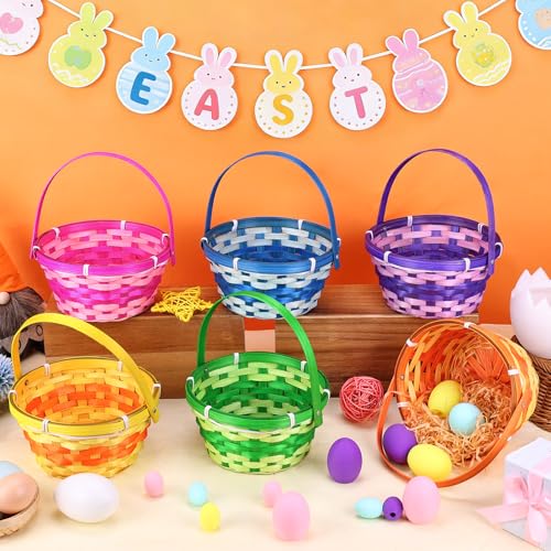 12 Pcs Easter Bamboo Baskets Woven Goodie Baskets with Handle for Easter Egg Hunt, Wicker Woven Candy Toys Storage Baskets for Picnic,DIY Crafts, Spring Decor, Party Favors Decor(12)
