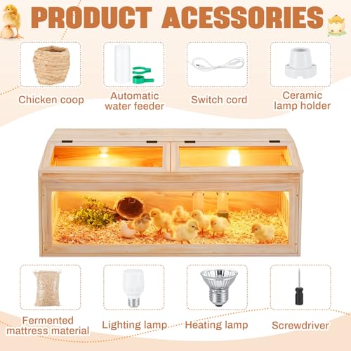 Large Brooder Box Kit for Chick 40 x 16 x 16 in Wooden Brooder with a Pull Out 15in Wide Extension Space, Heating Bulb, Feeder, Waterer, Holds up to 35 Chicks, for Poultry, Duck, Quail, and Small Pet - color: Wooden, size: 40 x 16 x 16 in, style: No Legs