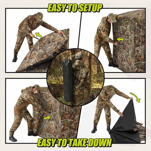 Camping Tent 1-3 Person Large Hunting Blind, See Through Ground Camouflage Portable Pop Up Turkey Deer Blinds Tent for Shooting Bird Watching
