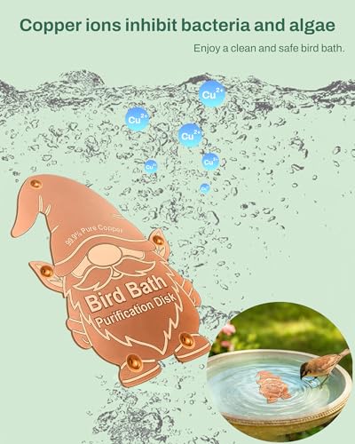 OICEME Bird Bath Purification Disk Pure Copper Outside Winter Solar Power Birdbath Backyard Outdoor Wild Cleaner Heater Hummingbird Bee Water Humming Feeder Cage Dispenser Lover Gift Accessories Gnome - color: Copper Gnome