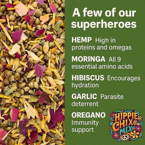 Thorns & Thyme Hippie Chix Mix Cooling Hemp Blend – Chicken Supplement for Heat Stress & Hydration – High-Protein Herbal Poultry Feed Supplement for Egg Production, Molting, Immunity & Pest Control