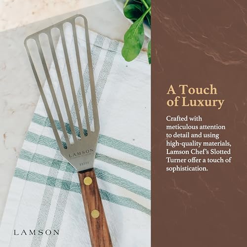 Lamson Slotted Fish Spatula – Flexible Stainless Steel Turner with Walnut Handle | Right-Hand Chef's Frying and Grilling Turner, 3" x 6", Made in USA - color: Walnut RH, size: 3" x 6", style: Right Handed