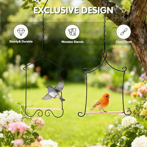 Metal Frame Hummingbird Swings and Perches with Wooden Dowel Black Bird Swing Outdoor Bird Perch Humming Bird Swing (4PK) - style: 4PK