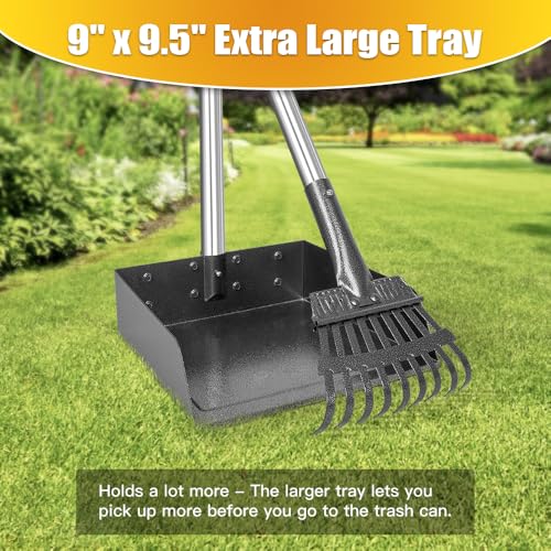 Larger Pooper Scooper, Dog Pooper Scooper for Large Medium Small Dogs Heavy Duty Long Handle Metal Tray Rake Shovel Set for Yard Grass - size: 1. Rake & Shovel & Large Tray