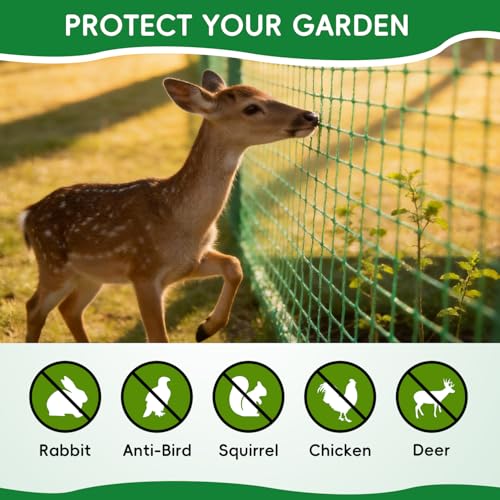 Plastic Mesh Fencing 6FT x 50FT, Garden Bird Netting & Deer Fence, Temporary Animal Barrier for Deer Pets Rabbits Chickens Wildlife, Green Protective Netting for Plants Fruit Vegetables - size: 6x50 FT