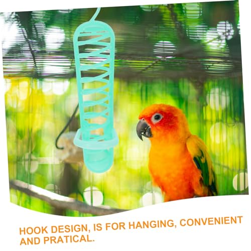 Kisangel Plastic Parakeet Millet Spray Holder, Hanging Feeder for Parakeets | Fruit Vegetable Foraging Toy, Prevent Waste, Cage Hanging Perch Stand, 9.8in Green Plastic Basket for Bird Cockatiels