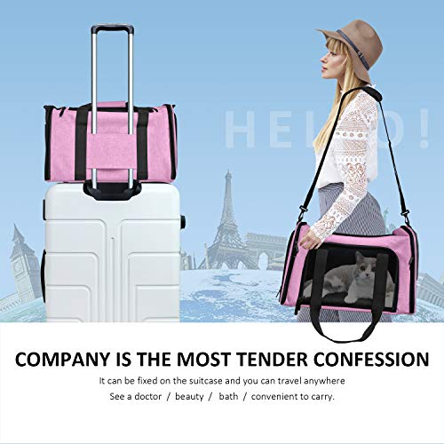 Henkelion Large Cat Carriers Dog Carrier Pet Carrier for Large Cats Dogs Puppies up to 25Lbs, Big Dog Carrier Soft Sided, Collapsible Travel Puppy Carrier - Large - Pink - color: Pink, size: 20.0"L x 13.0"W x 13.0"H