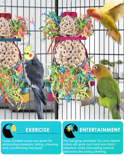 Bissap 2PCS Bird Parrot Foraging Shredder Hanging Toys Sola Balls Sepak Takraw with Pacifier for Small Parrots Parakeets Conures Cockatiels Love Birds Cage Toy - size: 2 PCS