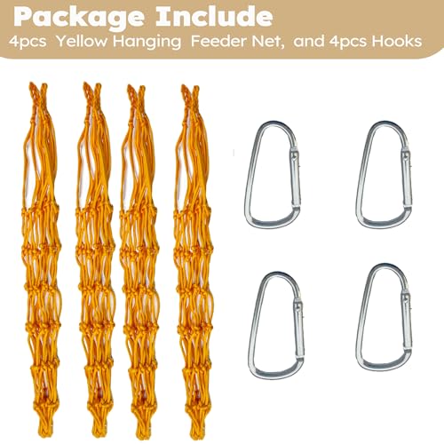 Chicken Vegetable Hanging Feeder 4 PCS, Reusable String Bag with Hook for Chicken Toys, Poultry Fruit Holder for Hens and Ducks, No Mess Lettuce Cabbage Feeder for Enrichment(Yellow) - color: Yellow