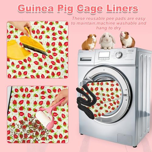 2 Pack Guinea Pig Cage Liners, 24"x60" Washable Waterproof Bedding for Rabbit, Bunny, Hamster & Small Animals, Reusable Super Absorbent Pee Pads for C&C Cage, Strawberry Print - size: 24x60 inch 2pack