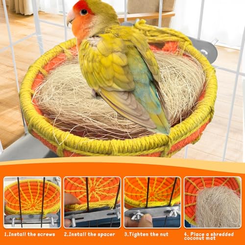 kathson Bird Nest Parakeet Breeding Nest Bed with Natural Coconut Fiber Parrot Hemp Rope Weave Hatching Nesting Box for Cockatiel Canary Lovebird Budgie Conure and Small Parrots - size: Orange