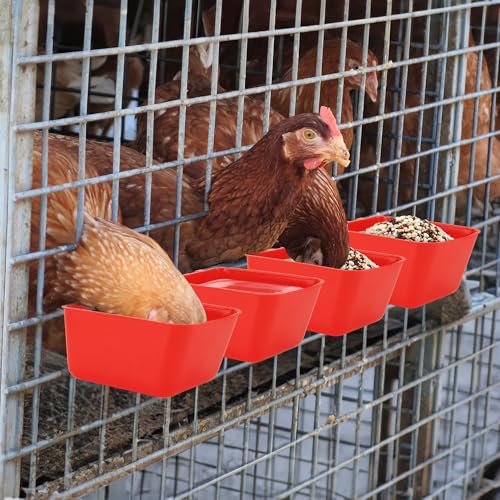 40 Pcs Cage Cups Chicken Feeder Cups 16 oz Hanging Bird Food Water Cups Bunny Cage Feeding Bowl Dish for Pet Parrot Rooster Parakeet Gamefowl Poultry Pigeon Wire Cage(Red) - color: 16oz-Red