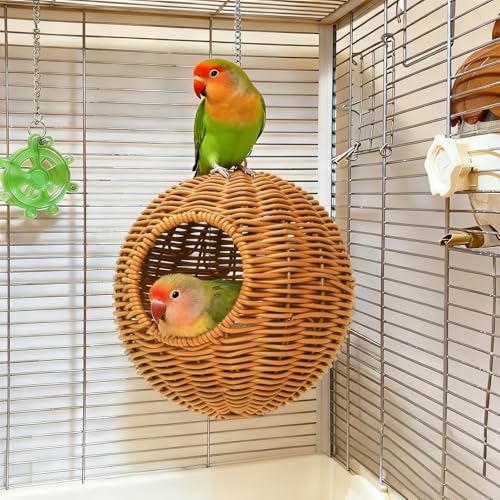 Steel Frame Bird Nest for Cage, Washable Small Bird Bed Chewproof with Plush Pad, Hammock Hideout Lay Eggs Parakeet Nest Sleep, Parakeet Warm Bed House Hut for Lovebird, Canary, Budgie, Finch