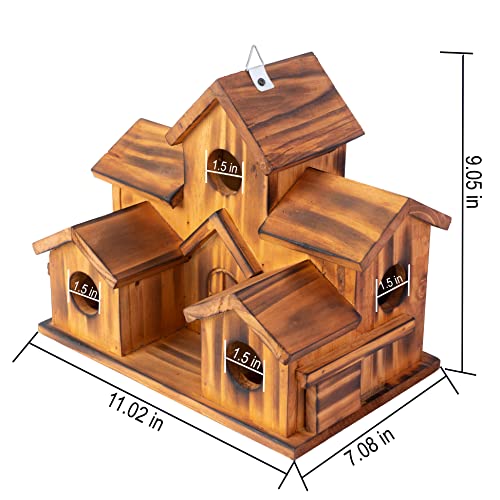 COLEBA Bird Houses for Outside,Outdoor 5 Hole Bird House Room for 5 Bird Families Bluebird Finch Cardinals Hanging Birdhouse for Garden (Brown - Set of 1)