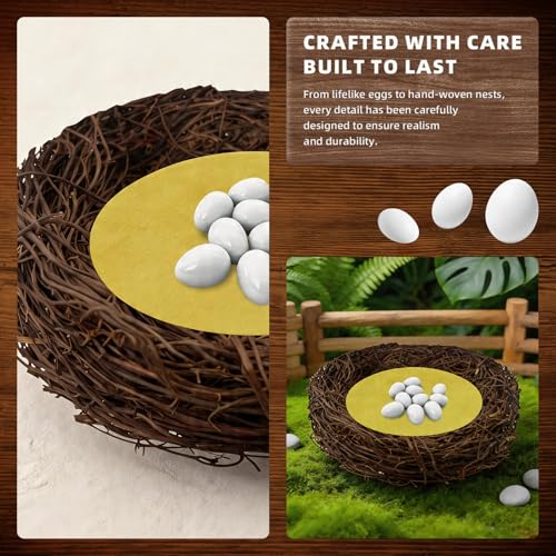 30 Pcs Solid Plastic Dummy Bird Eggs for Pet Bird Stop Laying Hatching | Offered in 3 Sizes,Set Includes Woven Nest and Pad,Suitable for Budgie,Cockatiel,Pigeon,Quail,Canary and Finch