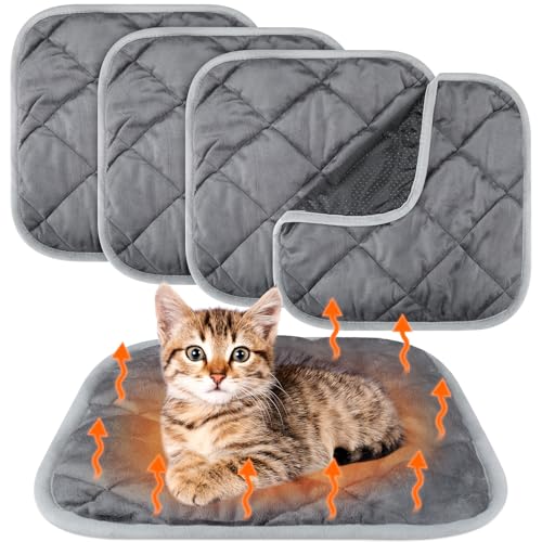 4 Pack Self Heating Cat Pad Self Warming Dog Mat Reflects Body Heat Extra Warm Thermal Pet Pad Washable Dog Cat Bed Crate Bed Mat Blanket(Gray,16 x 16 Inch) - color: Gray, size: 16 x 16 Inch