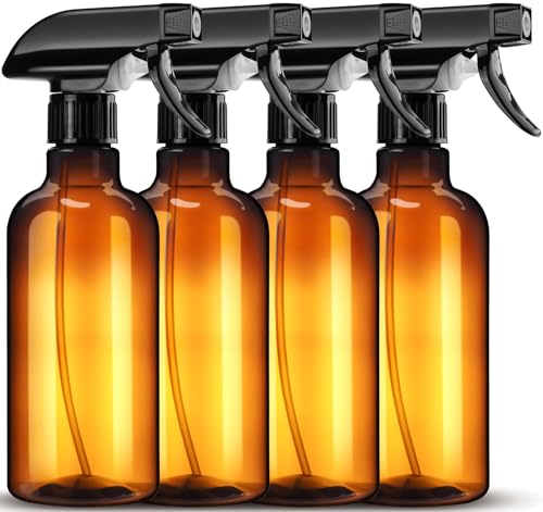 DIYSELF Spray Bottle for Cleaning Plastic Spray Bottles 16 oz 500ml Squirt Bottles for Liquids Amber Spray Bottles for Cleaning Empty Plastic Spray Lab Weighing Bottles for Home Garden - color: Amber, size: 4-Pack