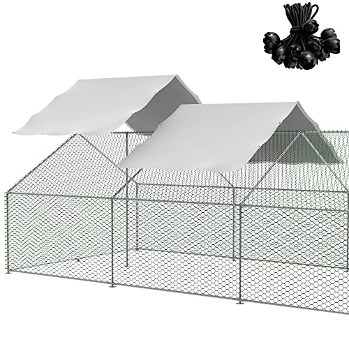 Outdoor Metal Chicken Coop Cover with 44 pcs Ball Bungee Cords, for Large Walk-in Chicken Run Pen, Waterproof, Fence Chicken Cages Cover, 11.38'Lx6.33'W (Only Cover, Frame Not Included) 2 Pack - size: 2 pack