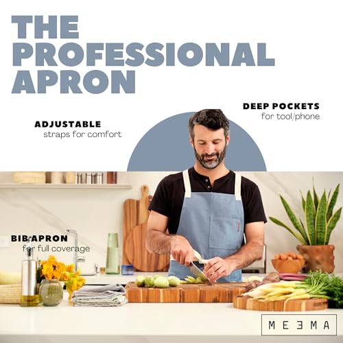 Chef Aprons for Women with Pockets, Adjustable Bib Aprons for Cooking - color: Blue