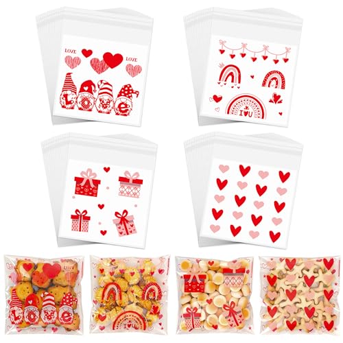 Mother's Day Cookie Bags - 200PCS 4x4 In Red Heart Self-Sealing Cellophane Treat Bags for Candy Gifts, Small Jewelry, Clear Self-Adhesive Goodie Bags for Mother’s Day, Birthday, Party Favors - 2.8 Mil - color: Red Heart 200pcs