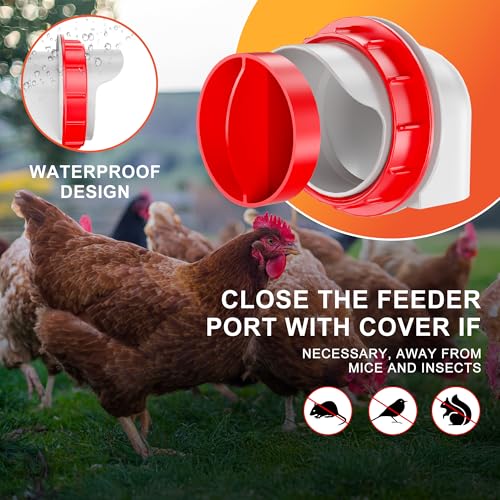 ZenxyHoC No Waste Chicken Feeders and Waterers - 4 Set with Water Cups | for Buckets Barrels Bins Troughs No Waste Chicken Feeder - size: 4 Ports and 4 Cups