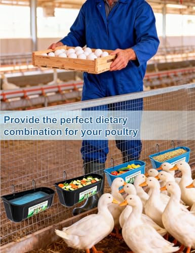 Duck Water Feeder,4 Pack Hanging Ducks Feeder and Ducks Waterer Set,Drake Fence Feed Trough with Clips, Poultry Livestock Food Water Feeding Container or Hen Coop, Duck Cage and Mallard Houses