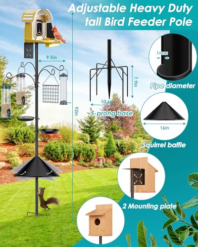 Bird Feeder Pole Squirrel Proof, 92 Inch Heavy Duty Bird Feeder Pole for Outdoor Feeding Station with Stable Base (House Not Included)
